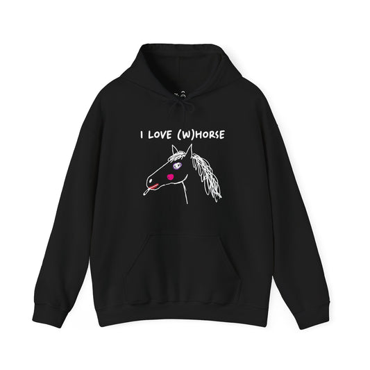 I Love (W)Horse funny smoking horse with makeup hand-drawn style hoodie