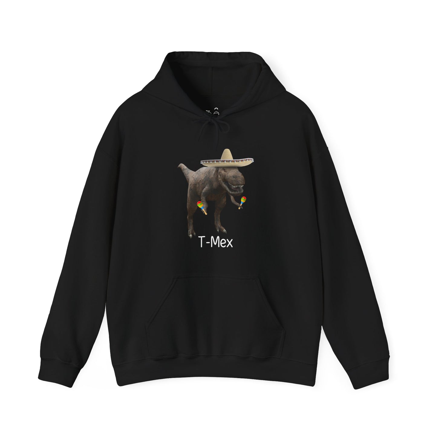 T-Mex dinosaur hoodie graphic with a T-Rex wearing a sombrero and holding maracas