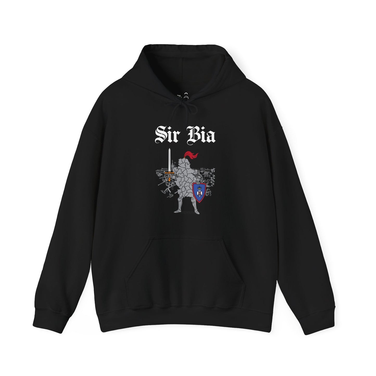 Sir Bia parody hoodie featuring the map of Serbia as a knight in armor
