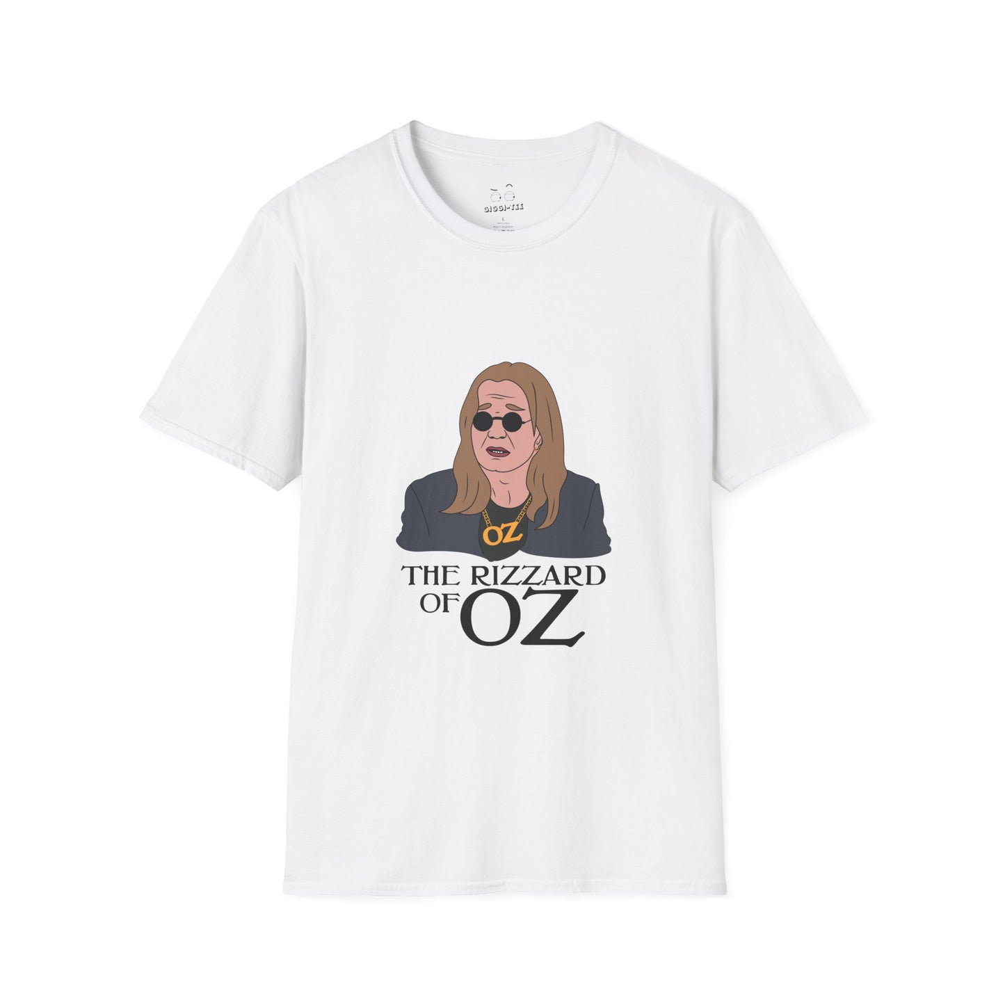 T-shirt featuring a caricature of Ozzy Osbourne dressed as a wizard, a mashup of "The Wizard of Oz" and "Rizz" slang.