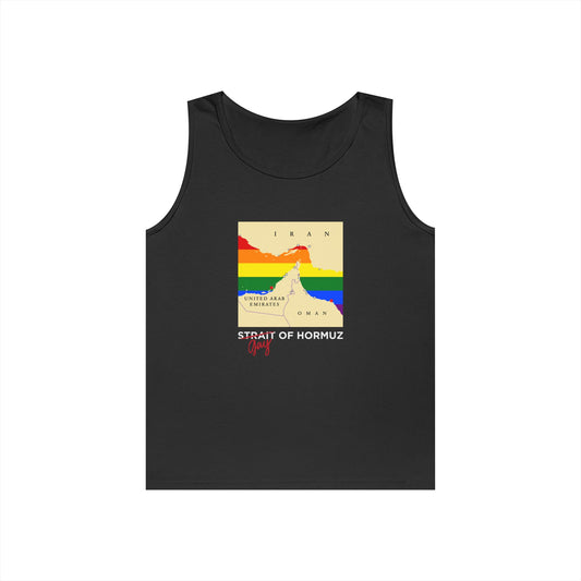 strait of hormuz map parody rainbow flag water gay of hormuz iran tank top design