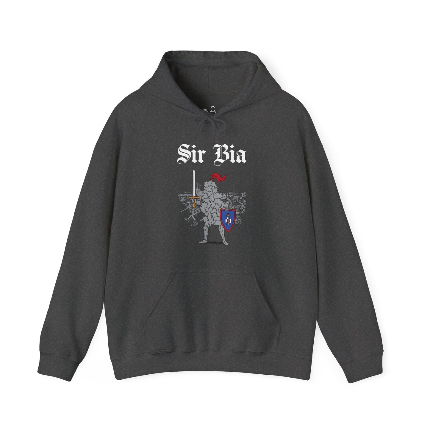 Sir Bia parody hoodie featuring the map of Serbia as a knight in armor