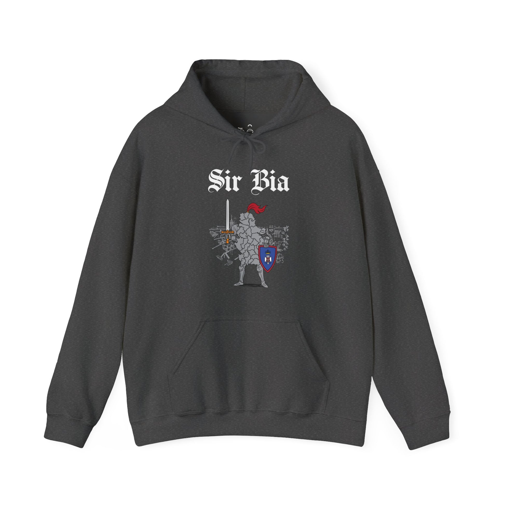 Sir Bia parody hoodie featuring the map of Serbia as a knight in armor