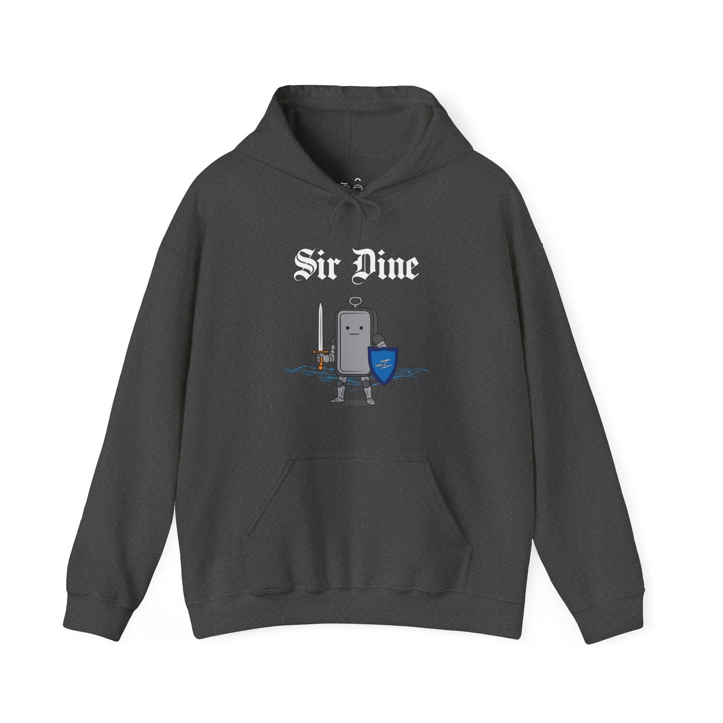 Sir Dine hoodie graphic showing a sardine can dressed as a knight in shining armor