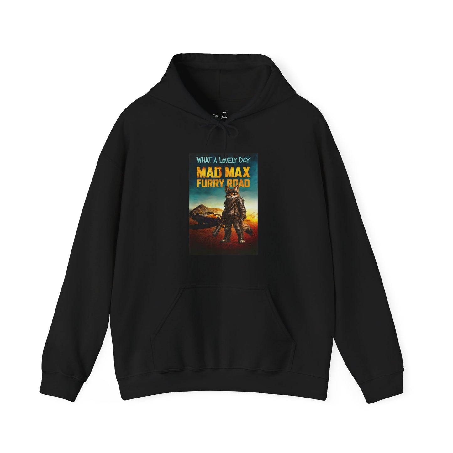 Mad Max Furry Road hoodie design with a furry character parody on a post-apocalyptic movie poster graphic.