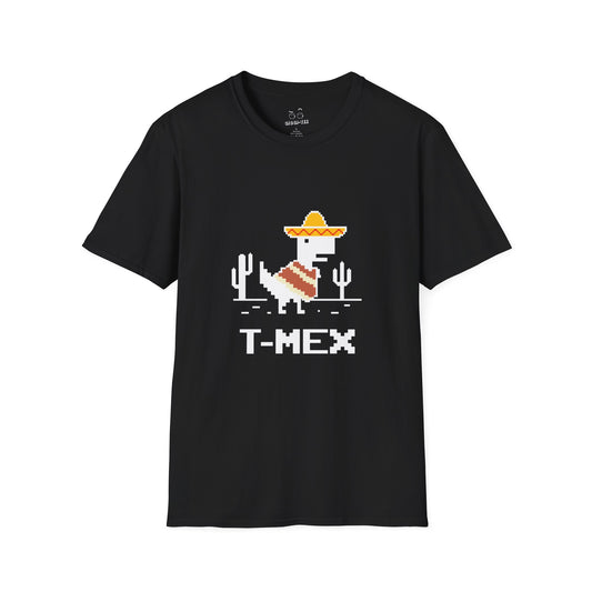 T-Mex Mexican T-Rex wearing a sombrero and poncho in 8-bit pixel art
