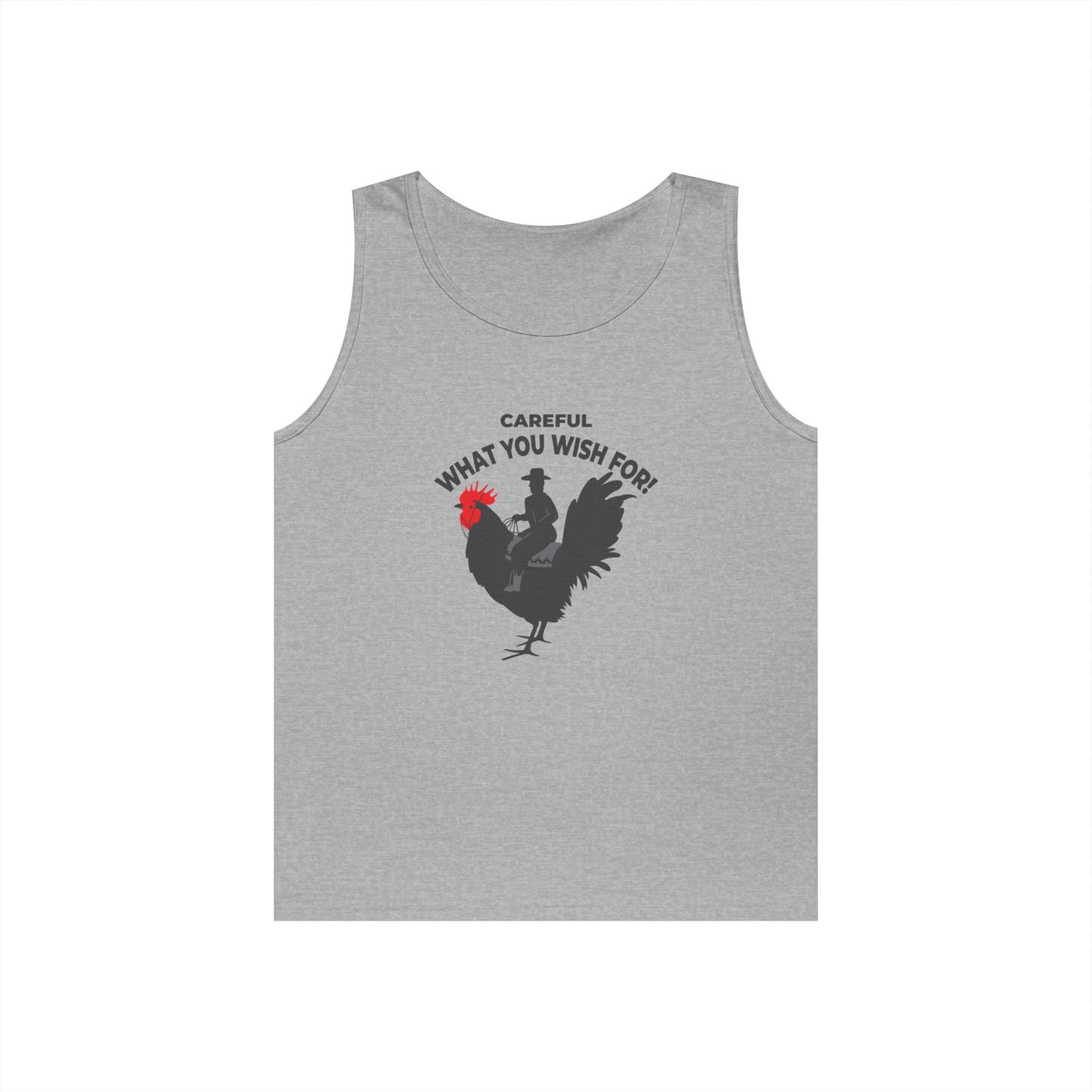 man riding giant rooster genie wish gone wrong funny big cock tank top design