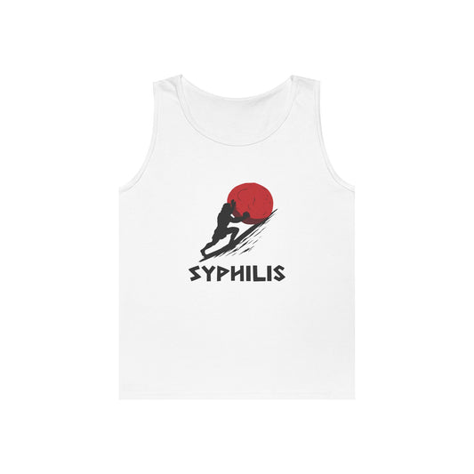 sisyphus pushing red sore syphilis pun funny tank top design