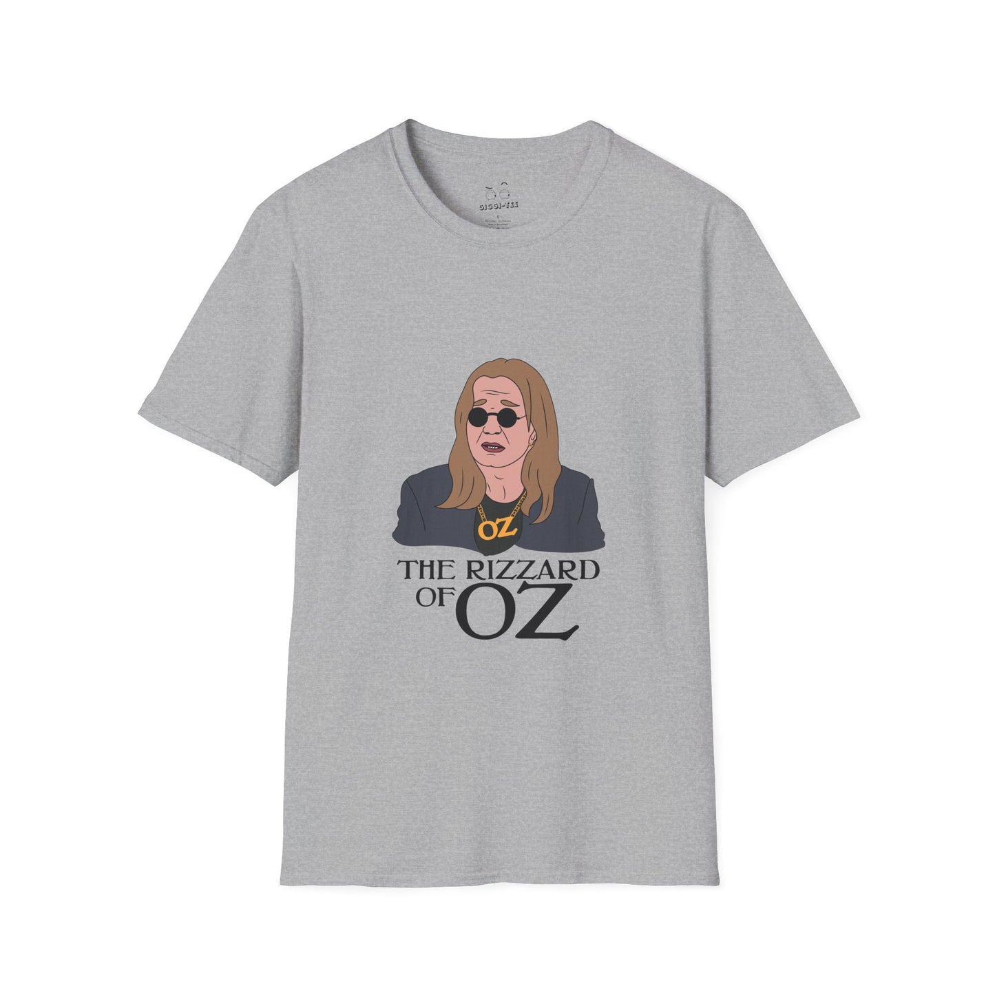 T-shirt featuring a caricature of Ozzy Osbourne dressed as a wizard, a mashup of "The Wizard of Oz" and "Rizz" slang.