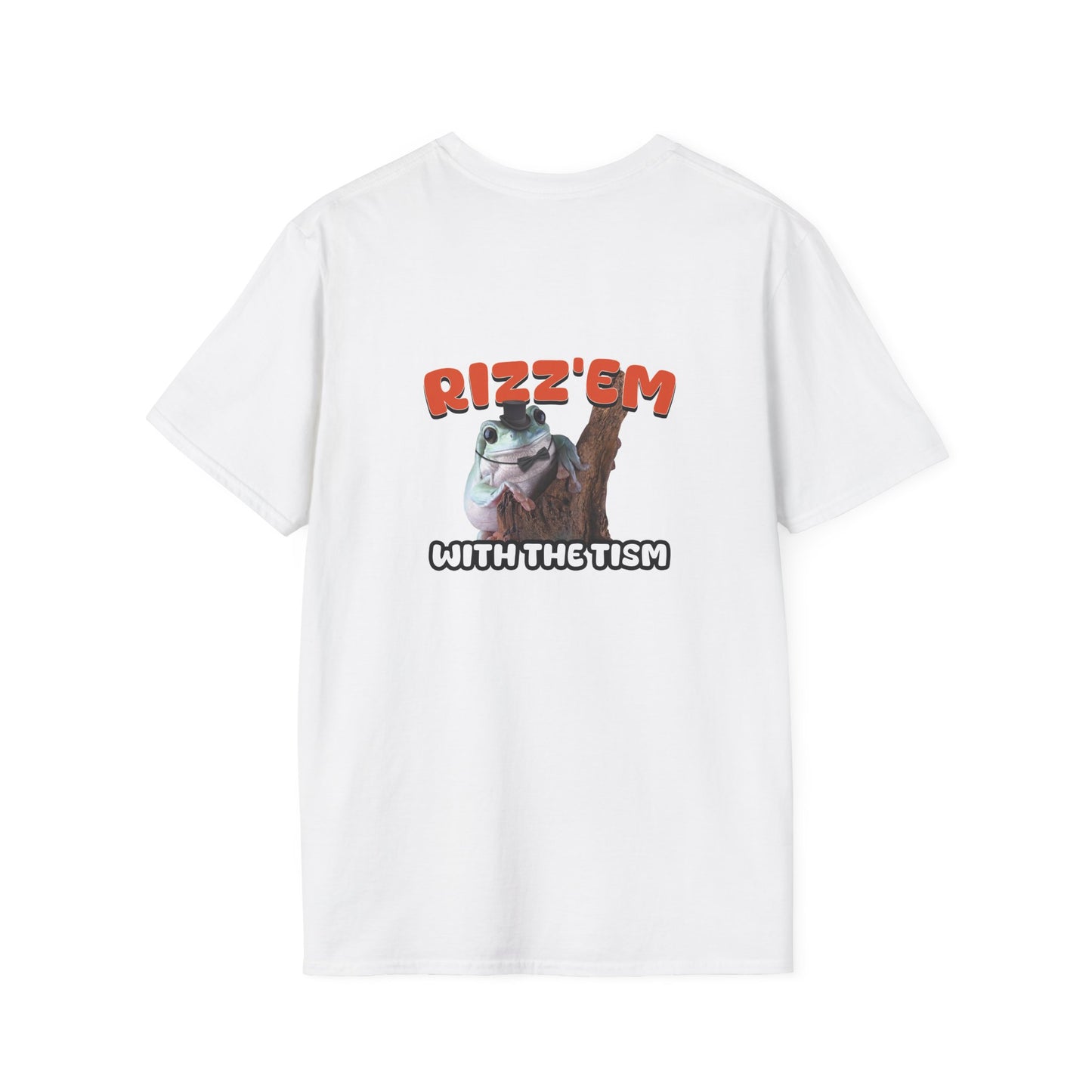 Funny autism parody back print shirt featuring a rizzed-up frog in a top hat and bow tie