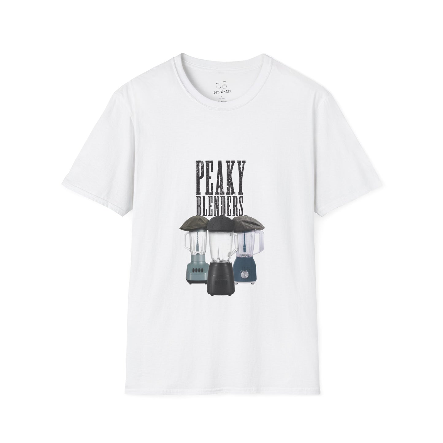 Three blenders wearing flat caps styled as gangster characters in a humorous Peaky Blinders parody design with vintage crime drama aesthetic.