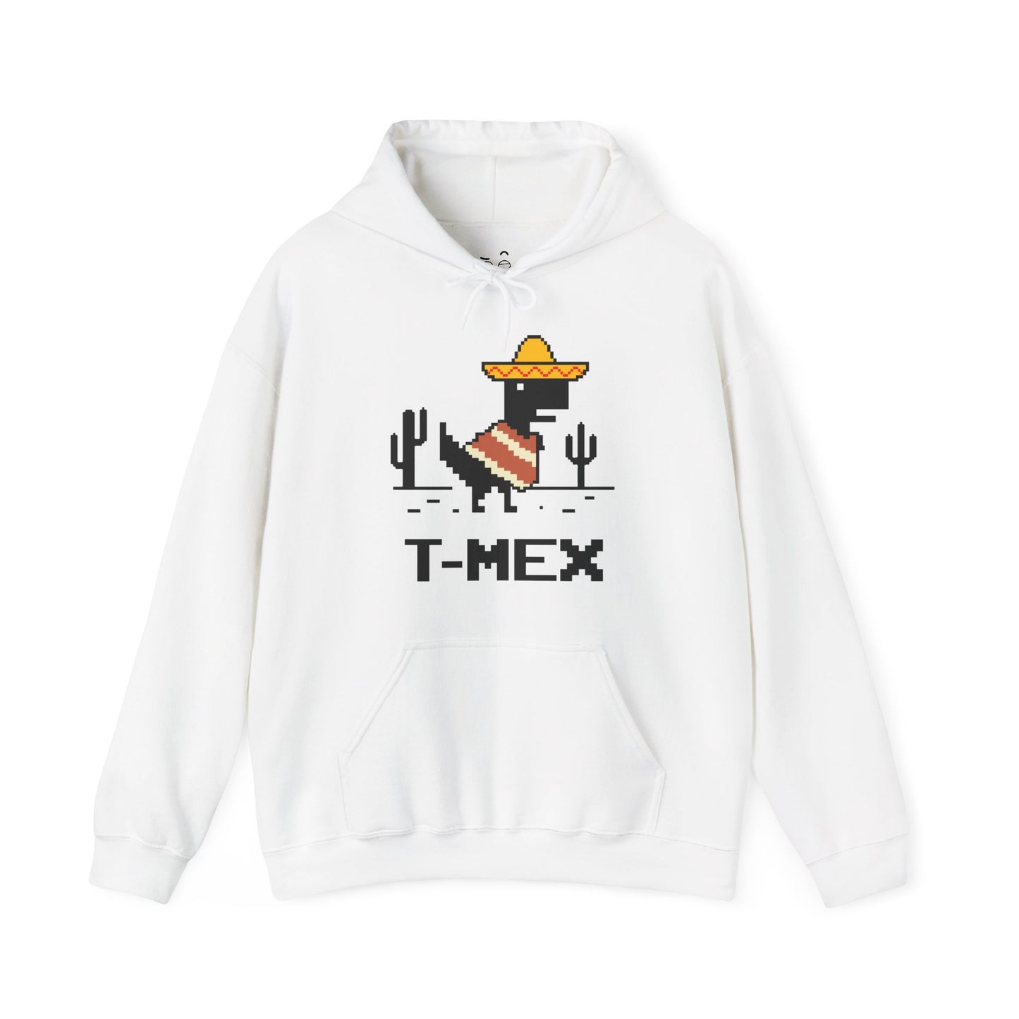 T-Mex Mexican T-Rex wearing a sombrero and poncho in 8-bit pixel art hoodie