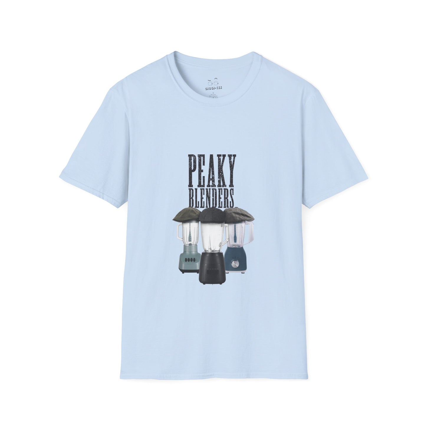 Three blenders wearing flat caps styled as gangster characters in a humorous Peaky Blinders parody design with vintage crime drama aesthetic.