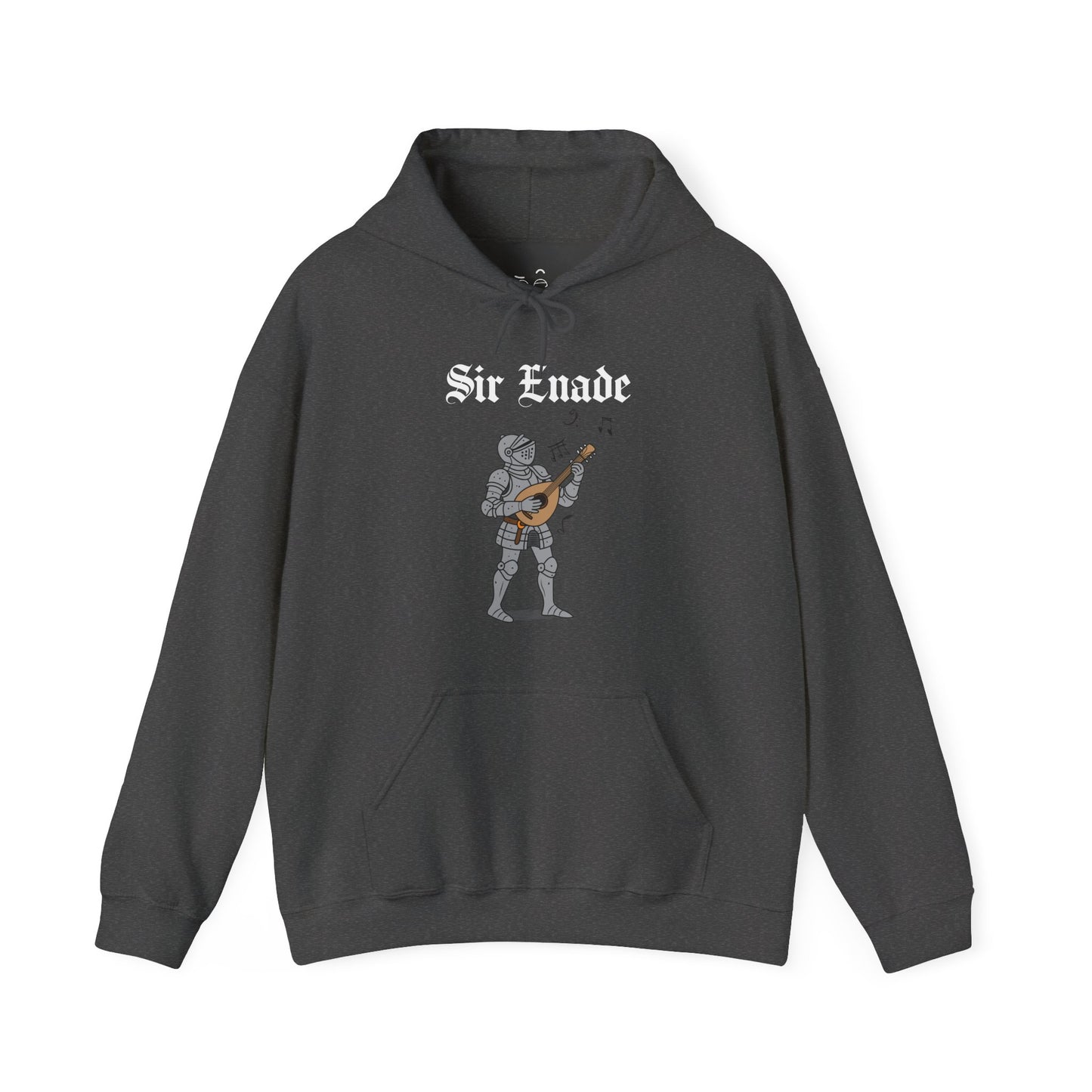 Sir Enade medieval hoodie featuring a knight playing a lute