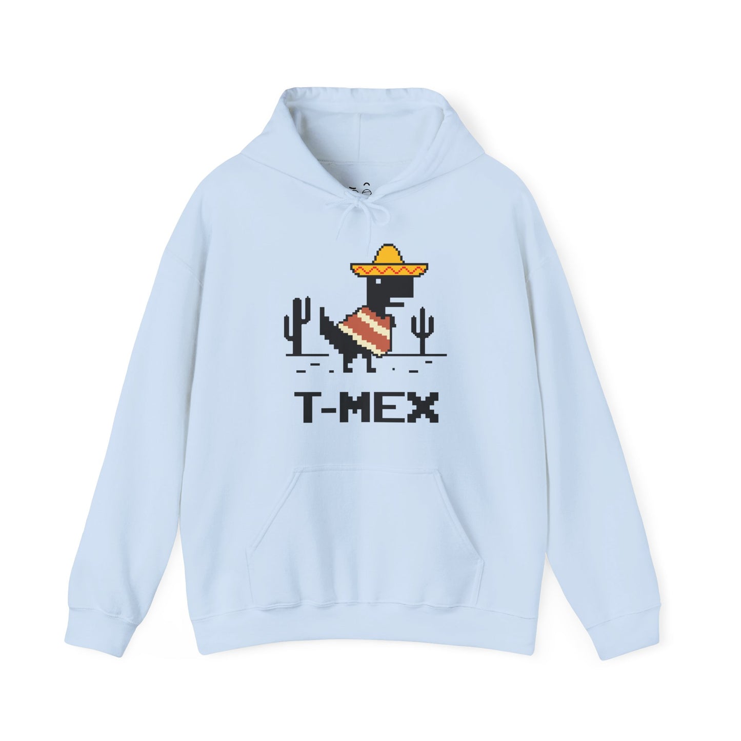 T-Mex Mexican T-Rex wearing a sombrero and poncho in 8-bit pixel art hoodie