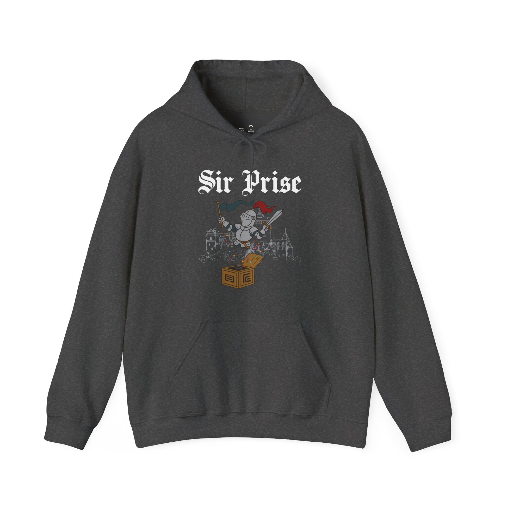 Sir Prise parody hoodie featuring a knight jumping out of a jack-in-the-box