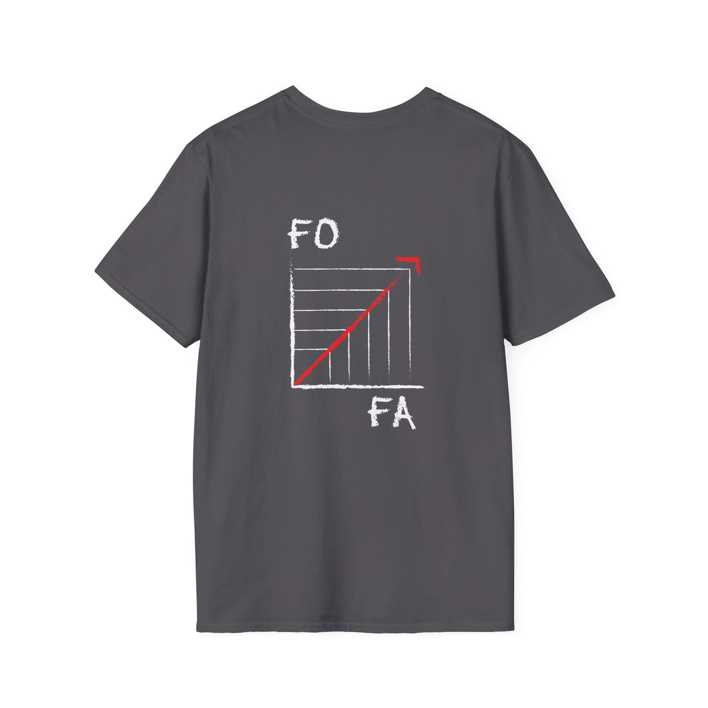Back print shirt featuring a mathematical line graph with "Fuck Around" on the x-axis and "Find Out" on the y-axis, showing an upward arrow.