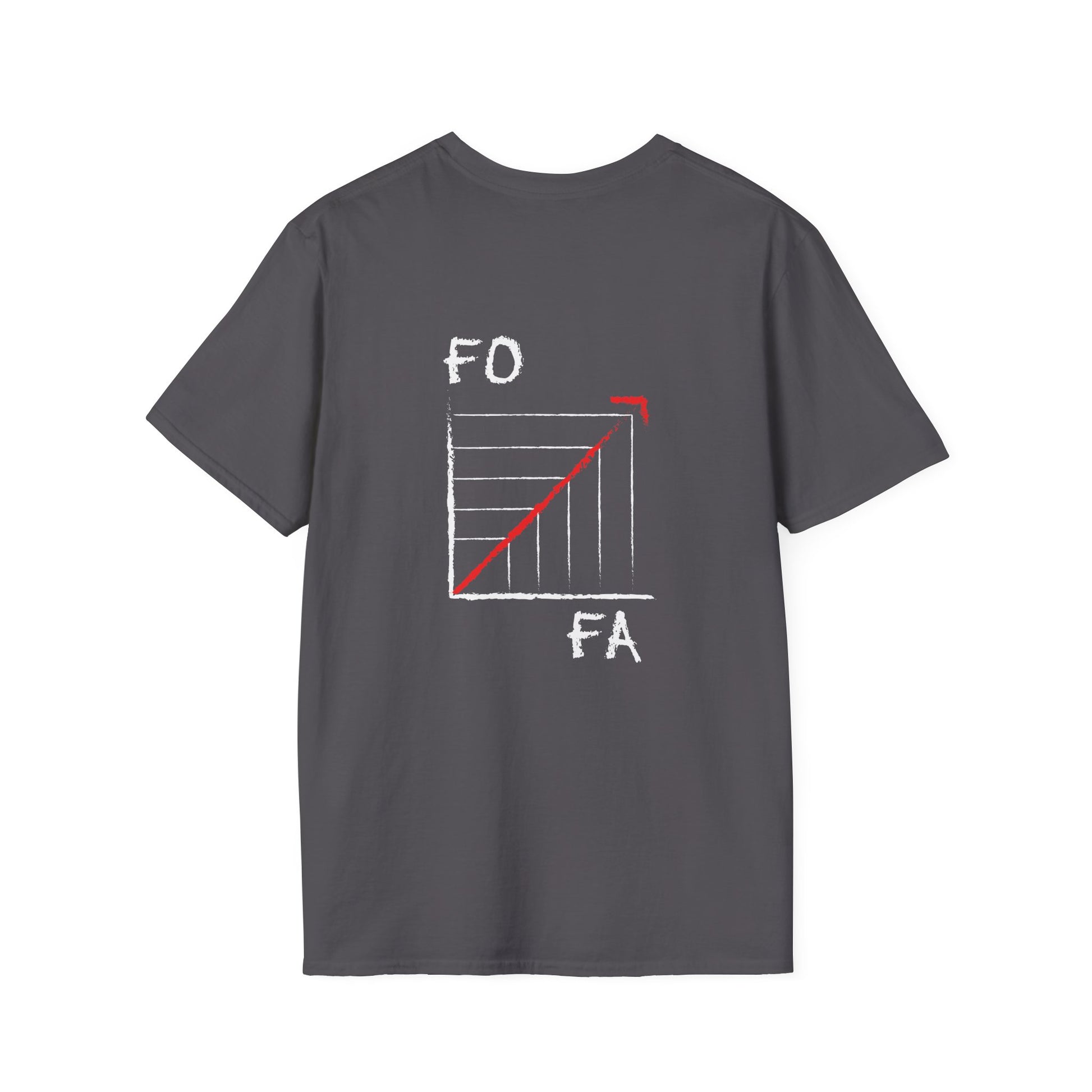 Back print shirt featuring a mathematical line graph with "Fuck Around" on the x-axis and "Find Out" on the y-axis, showing an upward arrow.