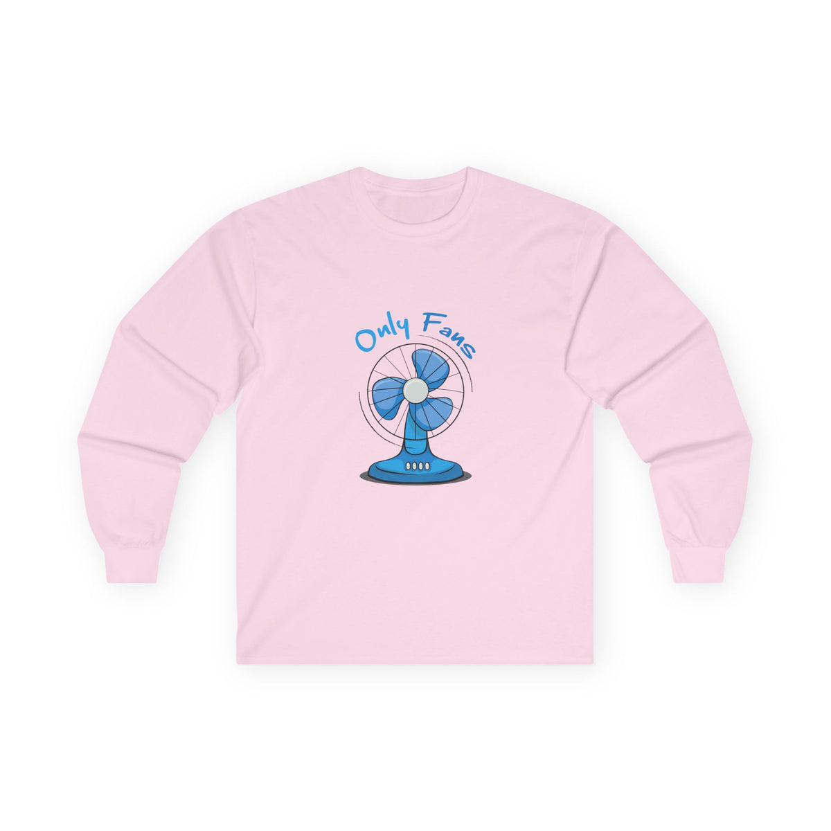 long sleeve shirt featuring a minimalist cartoon illustration of a vintage electric desk fan, a pun on the OnlyFans logo.