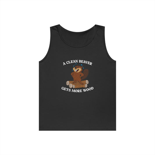 beaver standing on wood pile funny a clean beaver gets more wood adult pun tank top design
