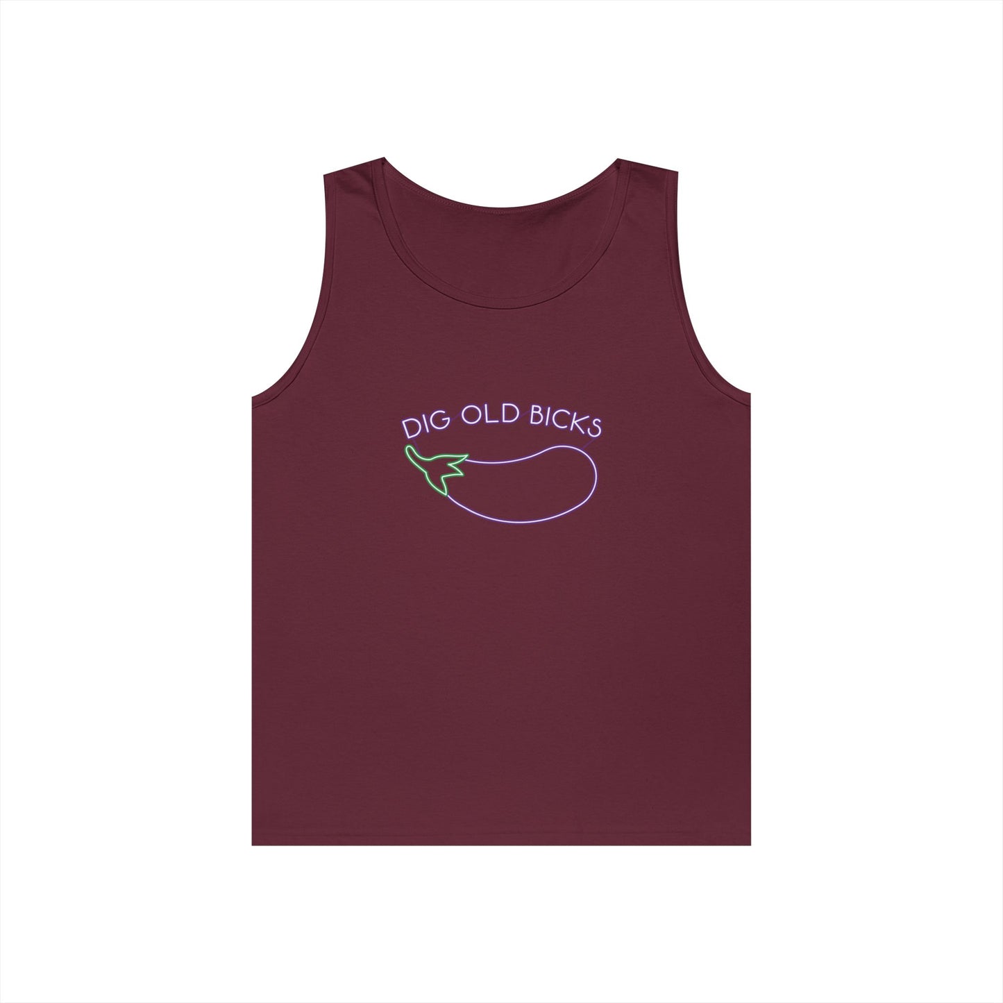 neon sign eggplant dig ol bicks parody funny tank top design