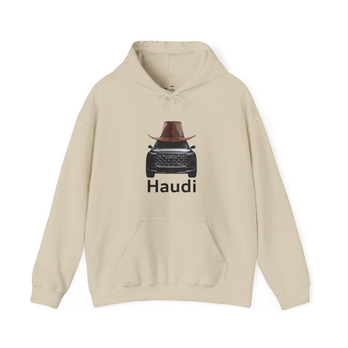 Haudi funny car hoodie with an Audi wearing a cowboy hat and toothpick