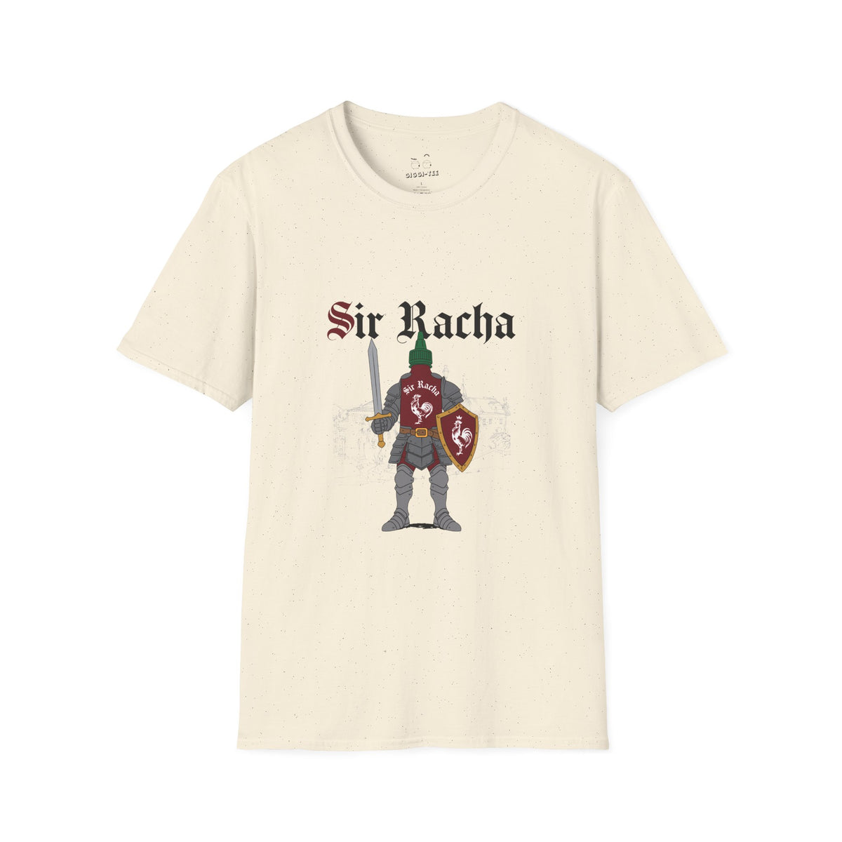 Sir Racha funny sriracha hot sauce bottle in medieval knight armor shirt