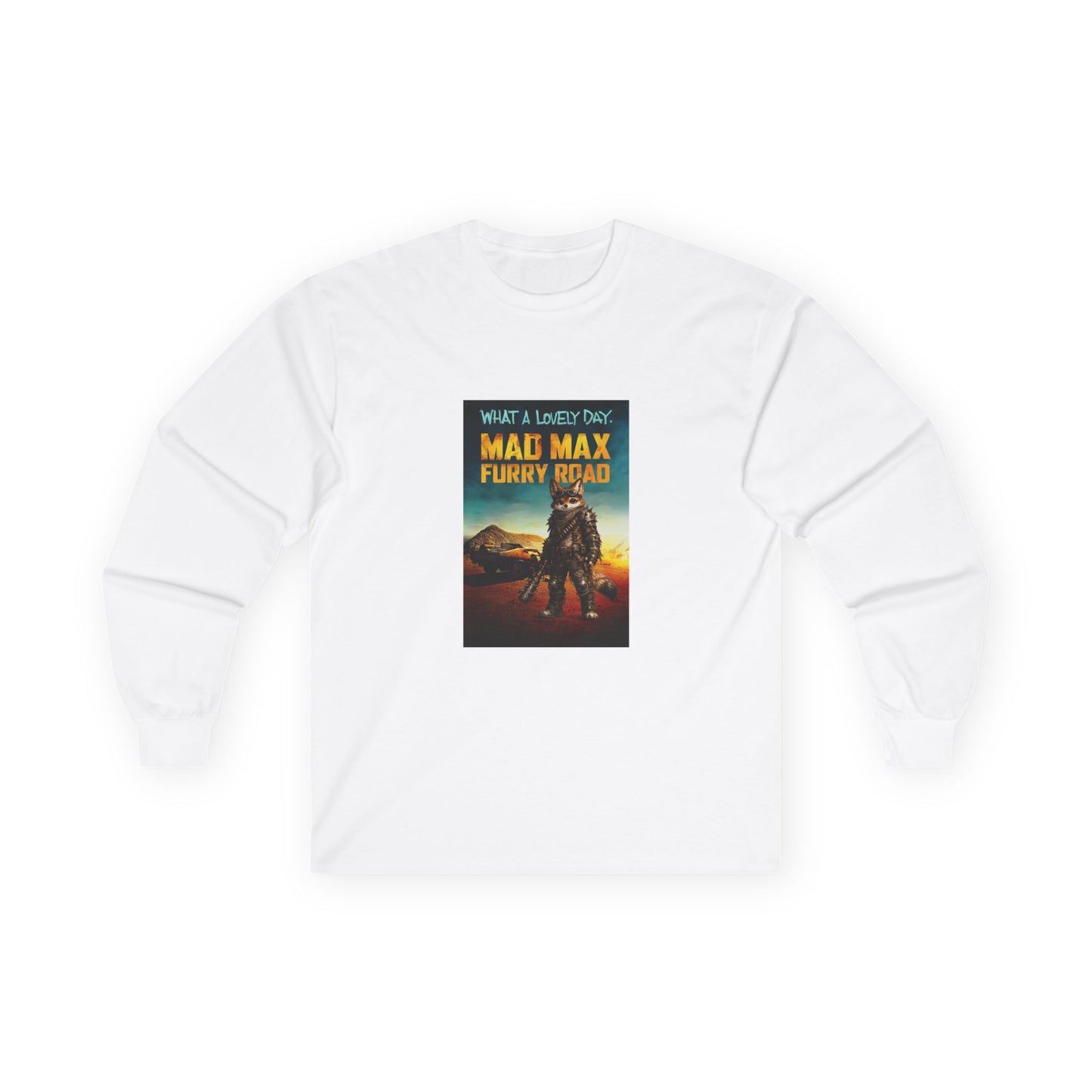 Mad Max Furry Road long sleeve shirt with furry character parody artwork inspired by a post-apocalyptic movie poster.