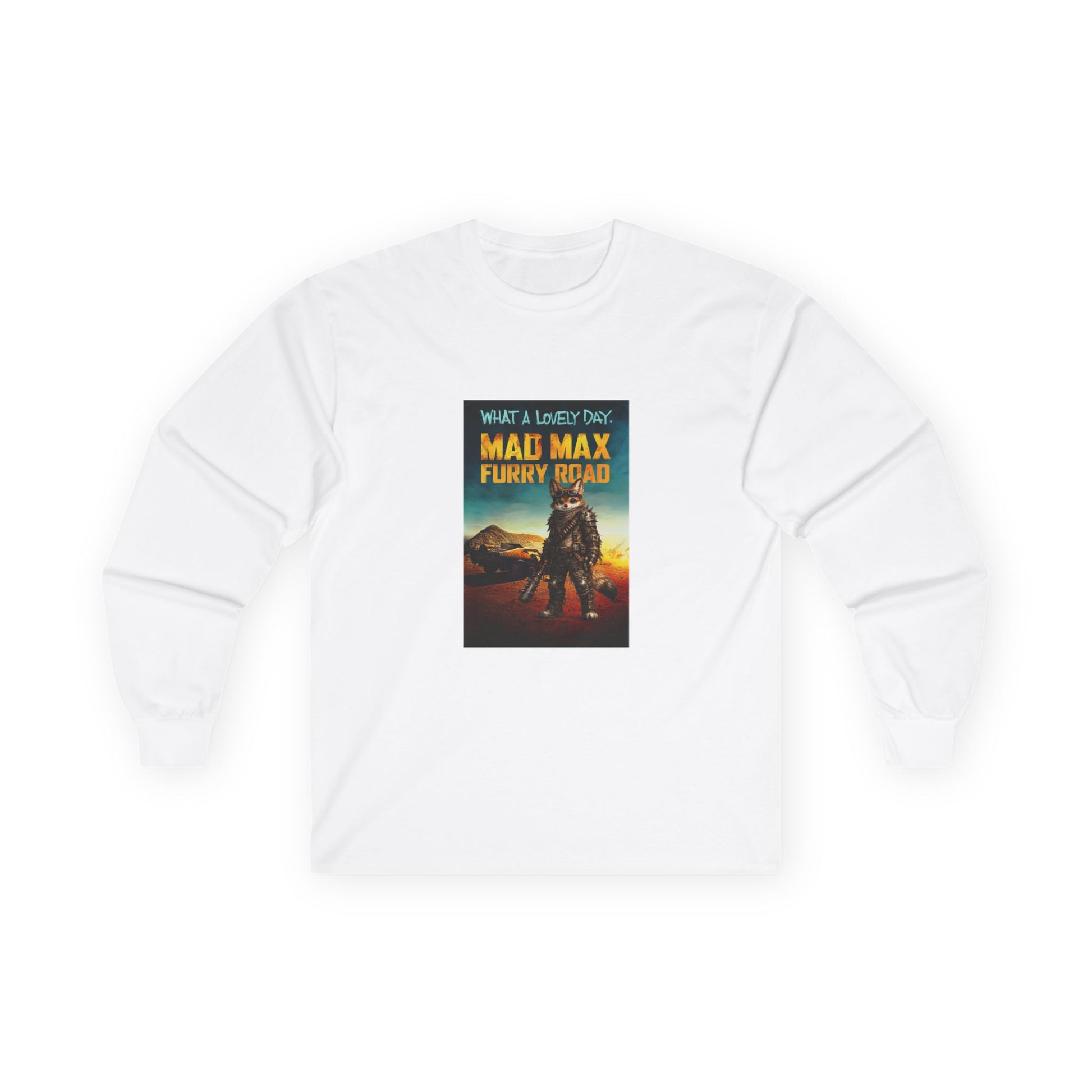 Mad Max Furry Road long sleeve shirt with furry character parody artwork inspired by a post-apocalyptic movie poster.