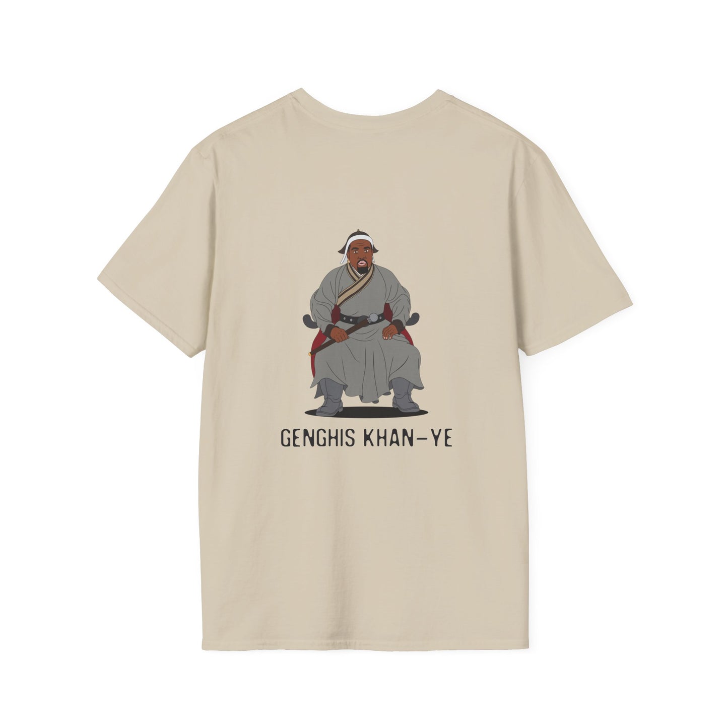 Genghis Khan Ye: Parody back print shirt illustration of Ye dressed as Genghis Khan in Mongolian armor. Funny hip hop culture pun.