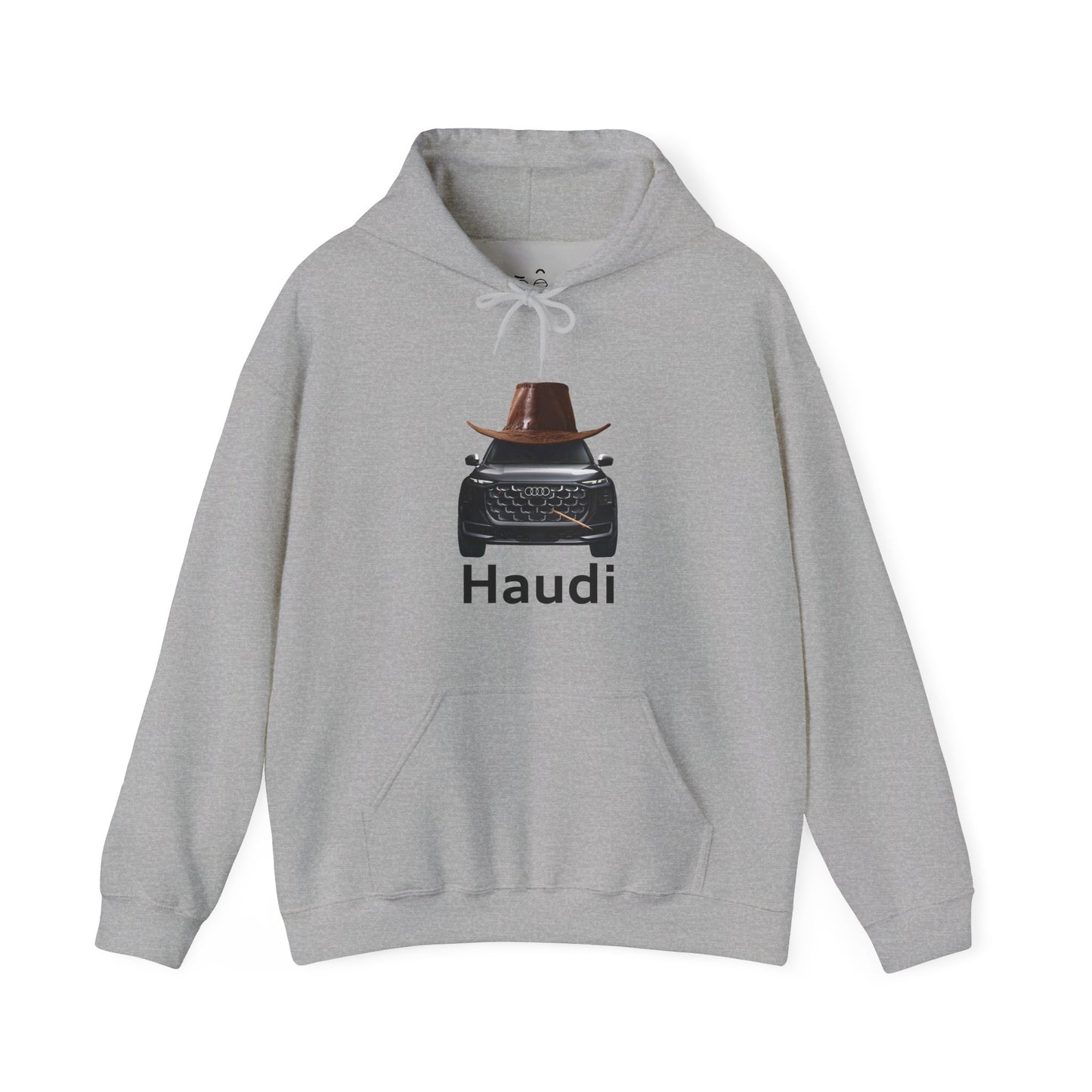 Haudi funny car hoodie with an Audi wearing a cowboy hat and toothpick