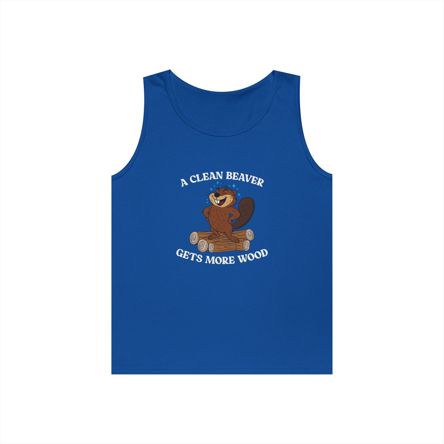 beaver standing on wood pile funny a clean beaver gets more wood adult pun tank top design