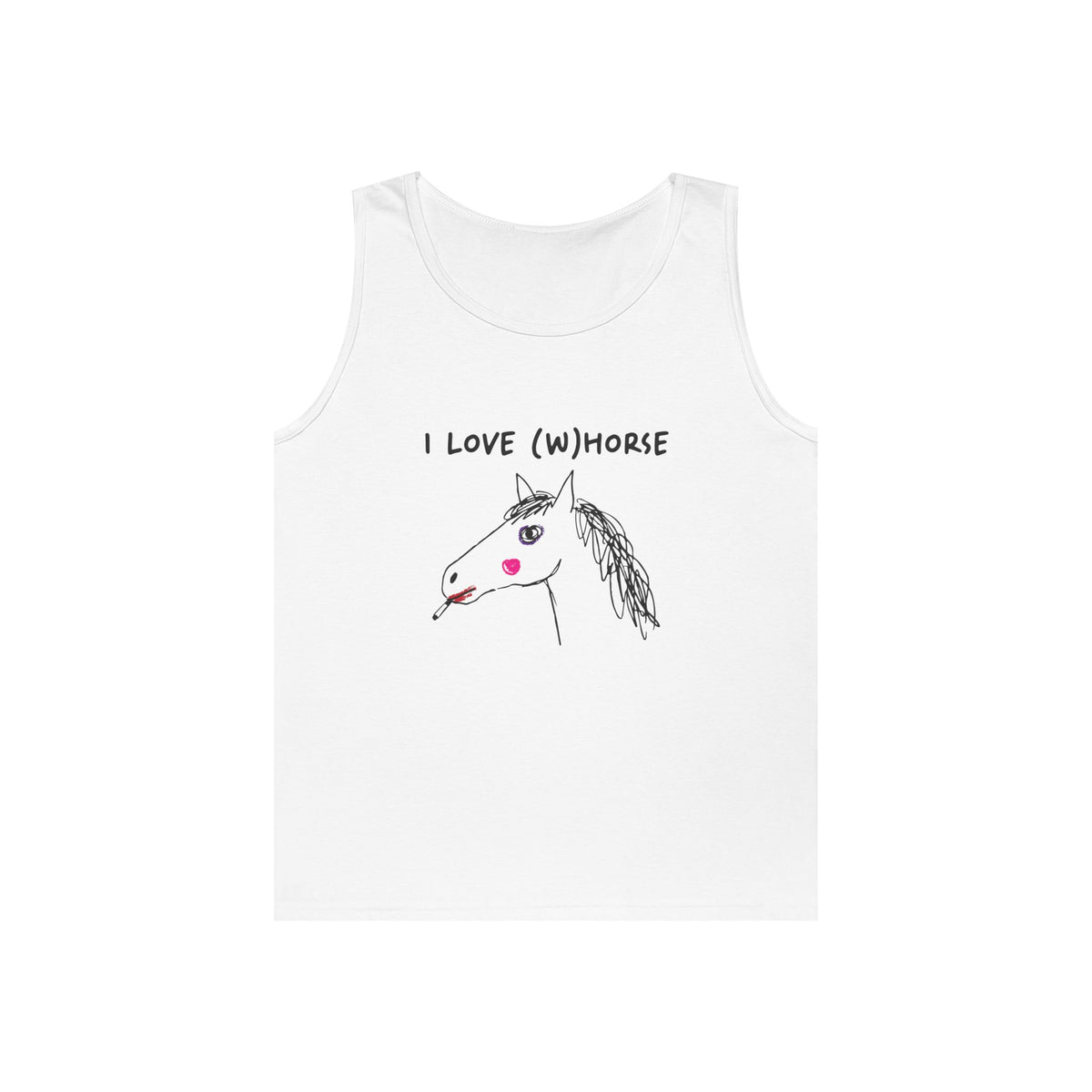 I Love (W)Horse hand-drawn horse smoking cigarette with makeup tank top