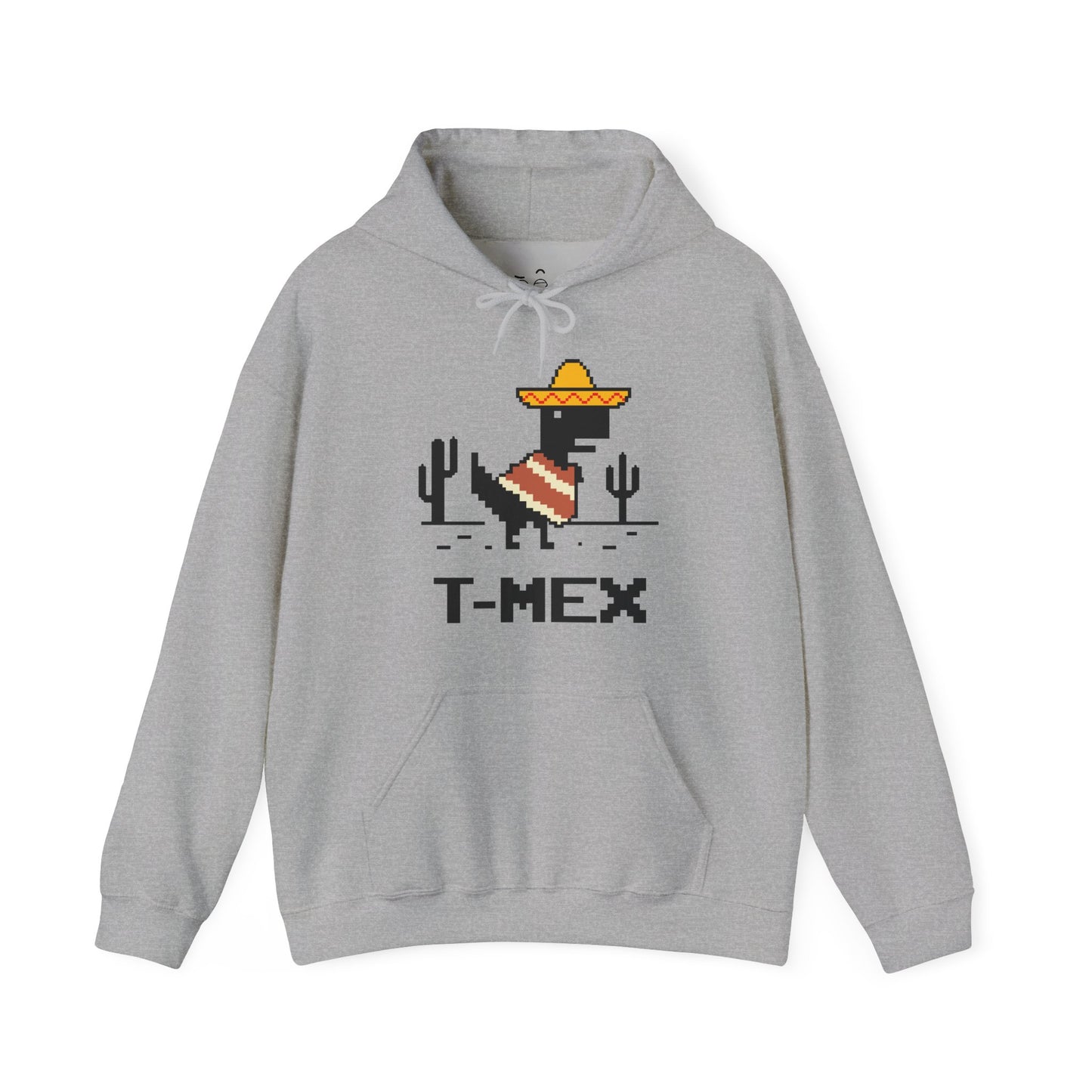 T-Mex Mexican T-Rex wearing a sombrero and poncho in 8-bit pixel art hoodie