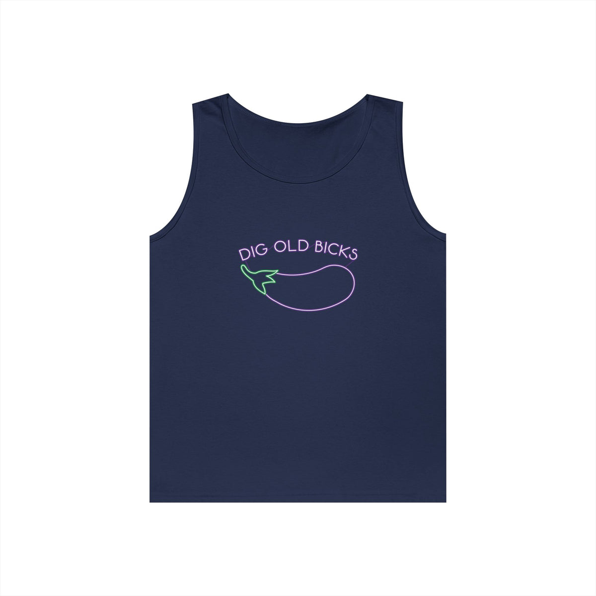 neon sign eggplant dig ol bicks parody funny tank top design