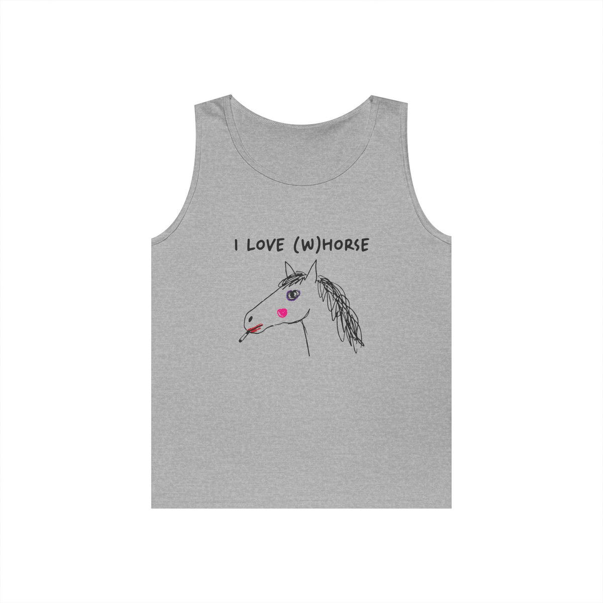 I Love (W)Horse hand-drawn horse smoking cigarette with makeup tank top