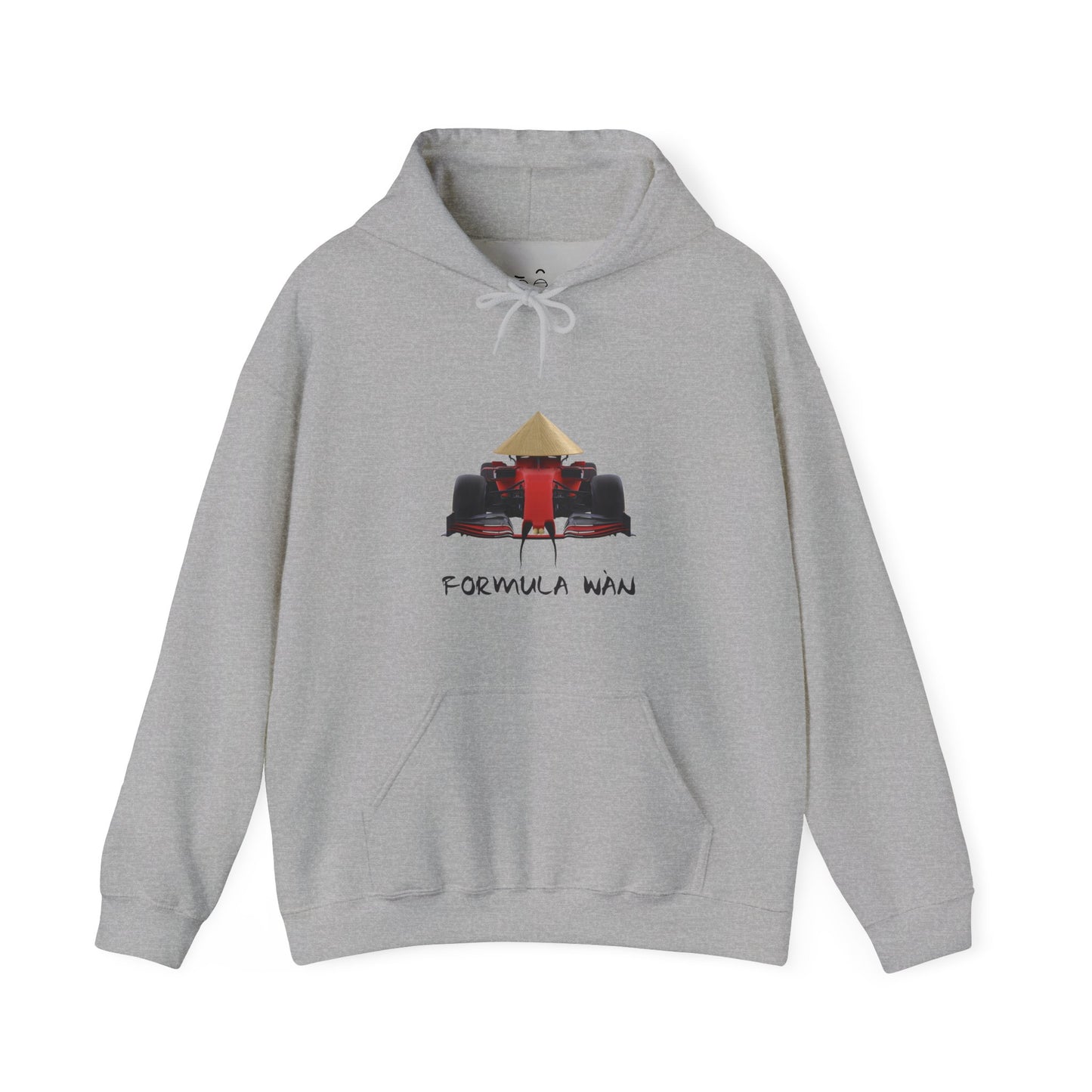 Formula Wan parody hoodie featuring a red race car with rice hat and mustache