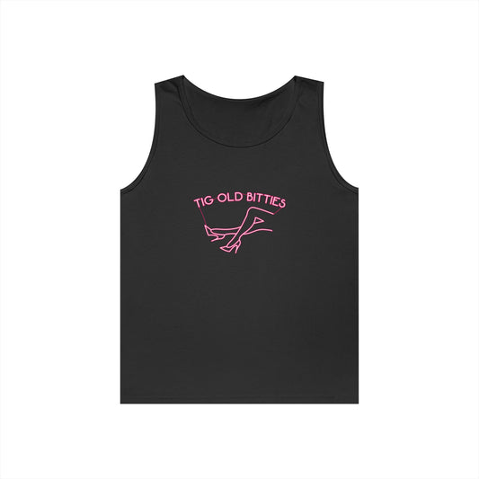 neon sign woman tig ol bitties parody funny tank top design