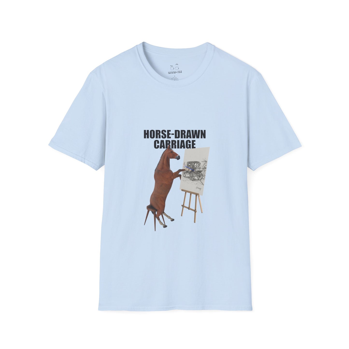 T-shirt featuring a derpy horse head mask mid-neigh, wide-eyed, “Ketamine?” in colorful handwritten letters above, and “never heard of it” on a black rectangle on its neck.