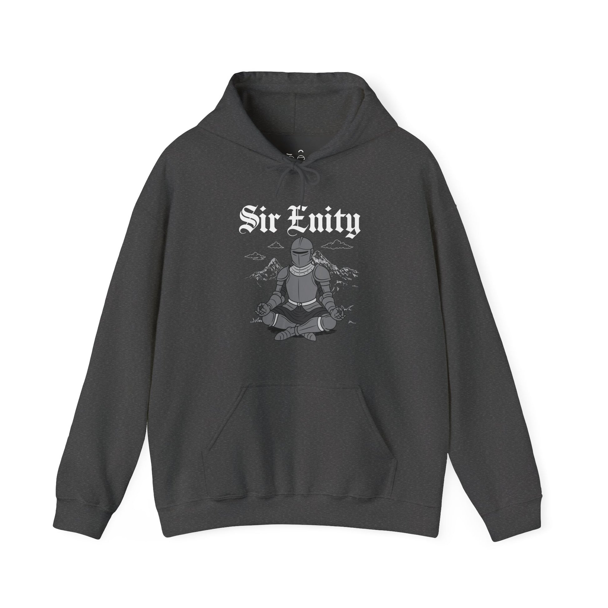Sir Enity hoodie graphic showing a meditating knight in shining armor