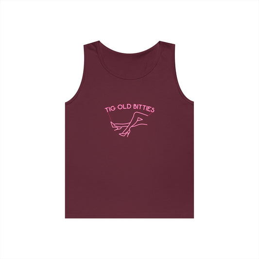 neon sign woman tig ol bitties parody funny tank top design