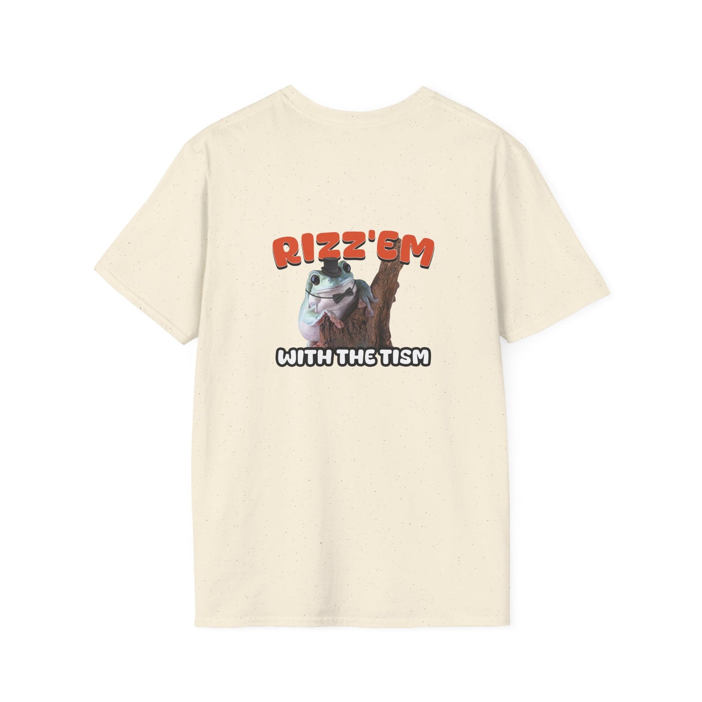 Funny autism parody back print shirt featuring a rizzed-up frog in a top hat and bow tie