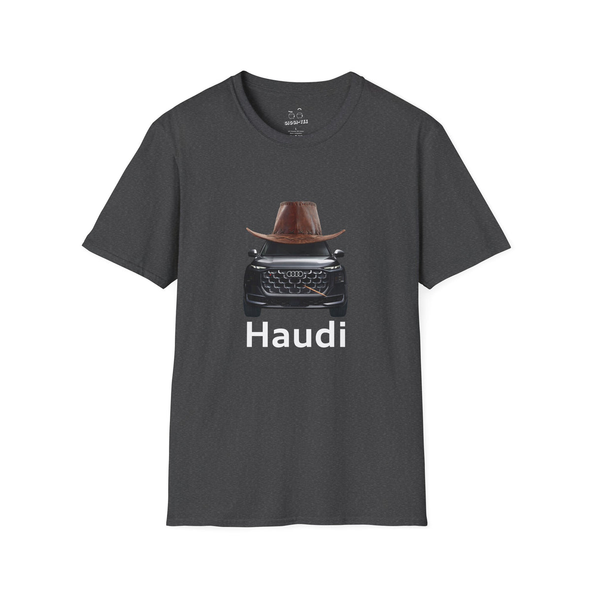 Haudi funny car shirt featuring an Audi with a cowboy hat and toothpick
