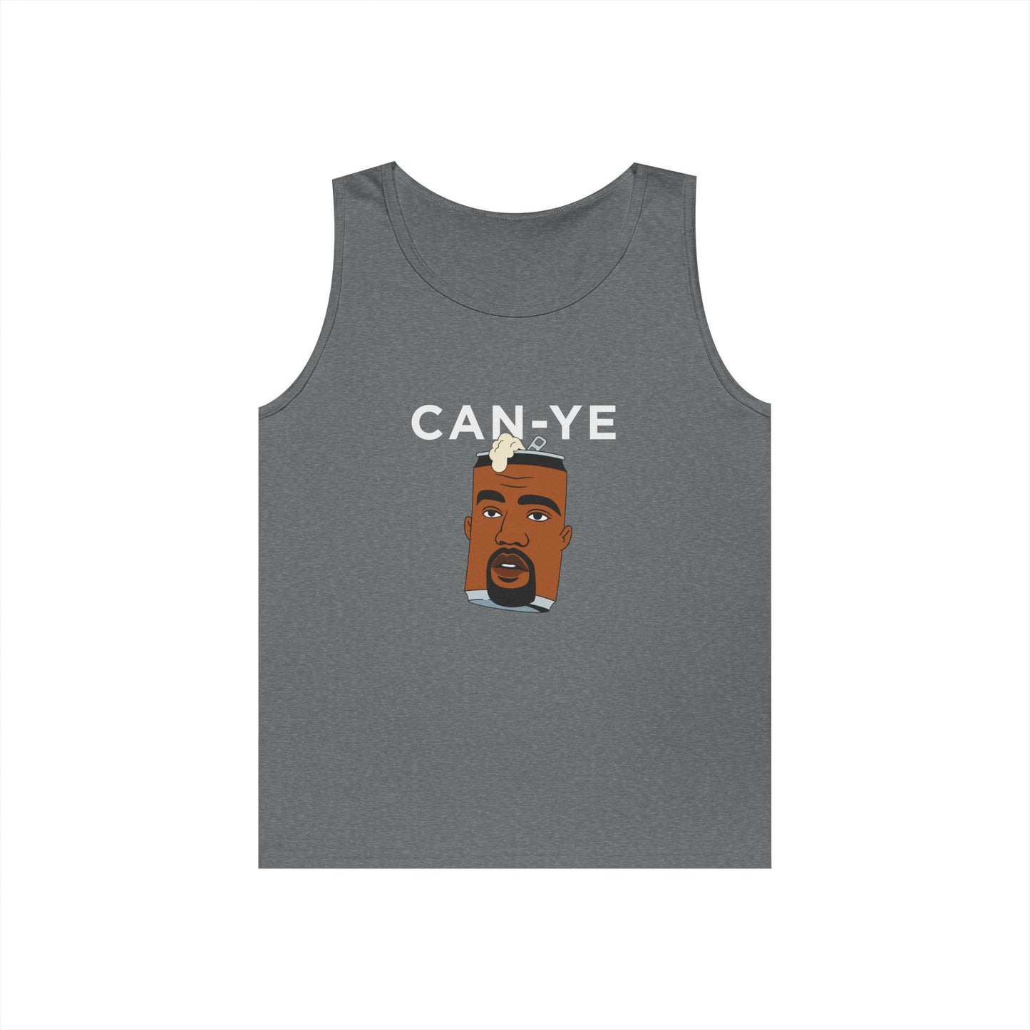 Can Ye funny tank top with canned Kanye West parody. Minimalist music humor design.