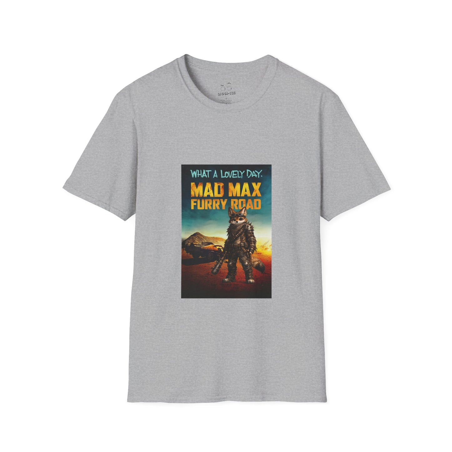 Mad Max Furry Road t-shirt design parody featuring a furry character on a post-apocalyptic movie poster style graphic.