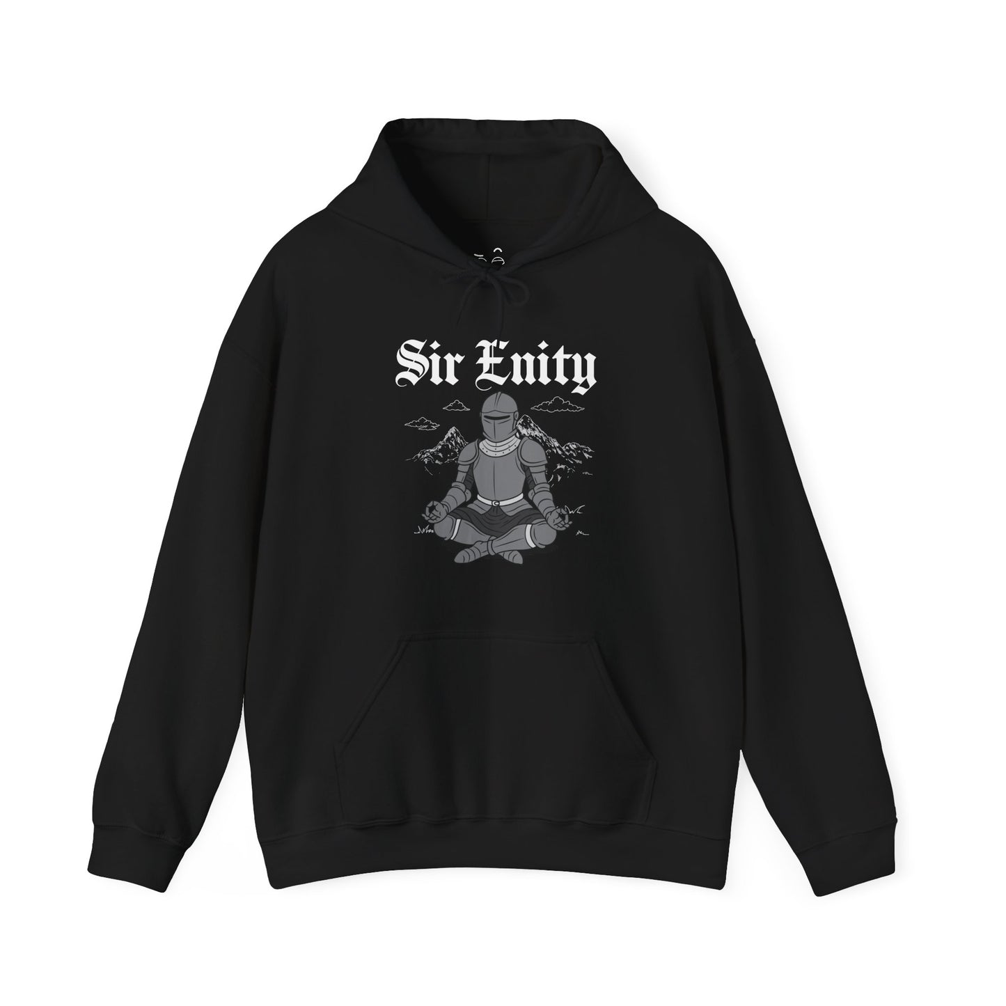 Sir Enity hoodie graphic showing a meditating knight in shining armor