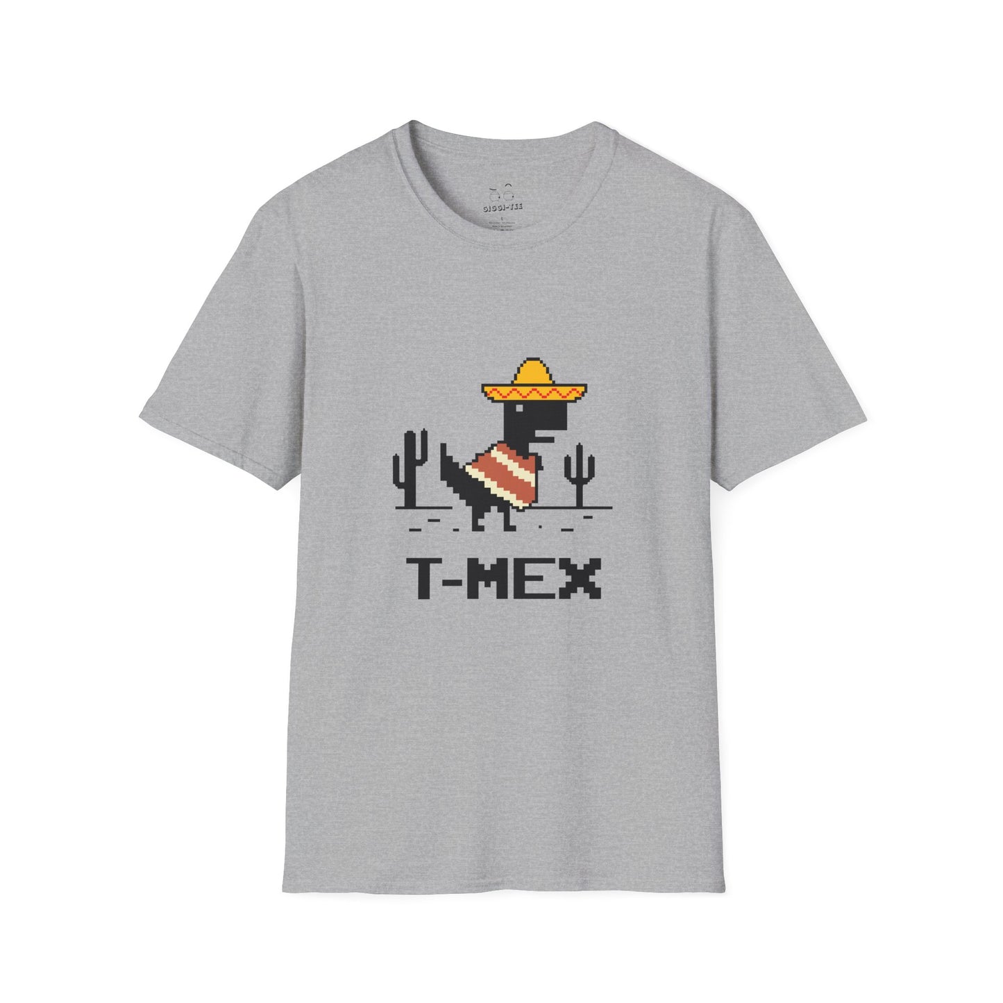 T-Mex Mexican T-Rex wearing a sombrero and poncho in 8-bit pixel art