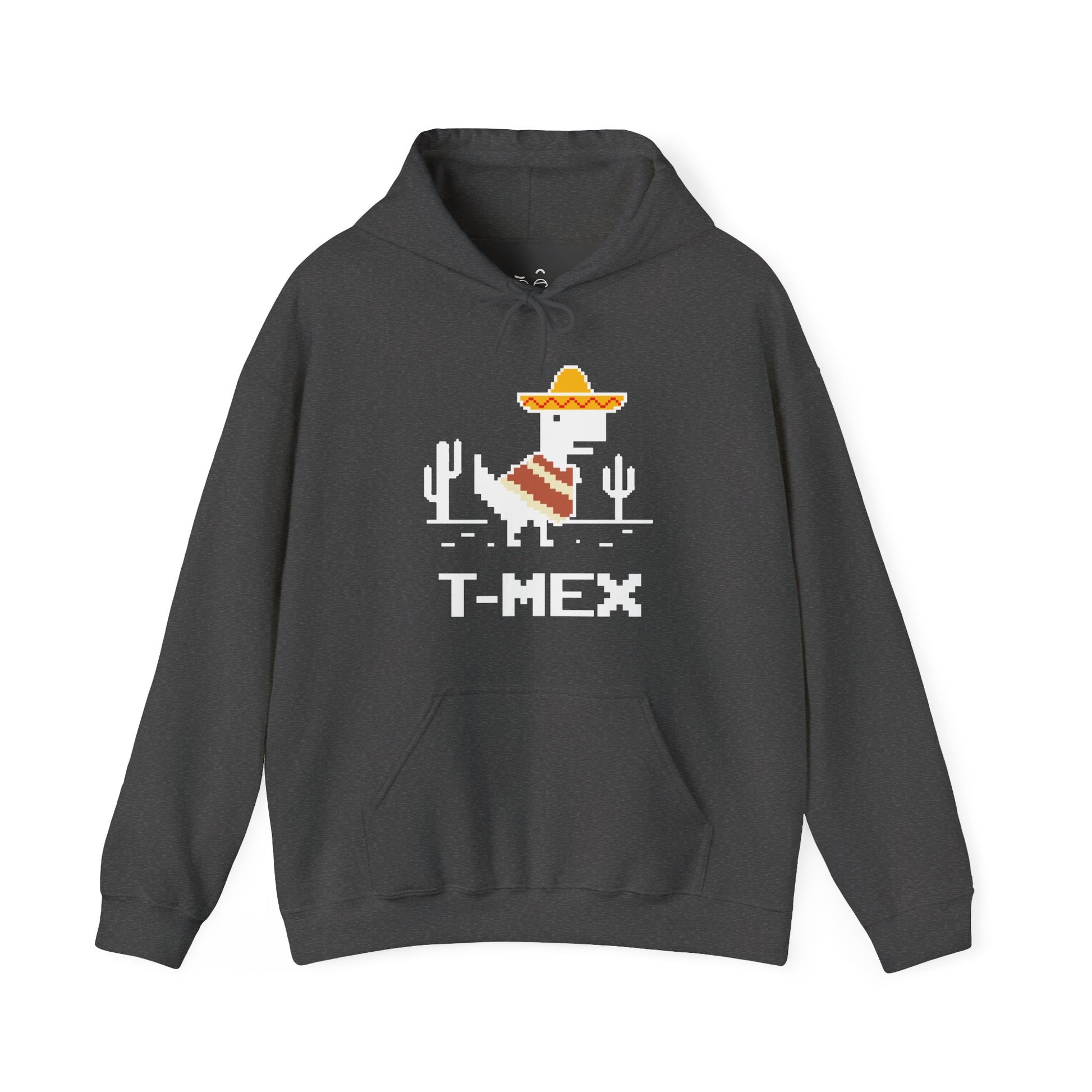 T-Mex Mexican T-Rex wearing a sombrero and poncho in 8-bit pixel art hoodie