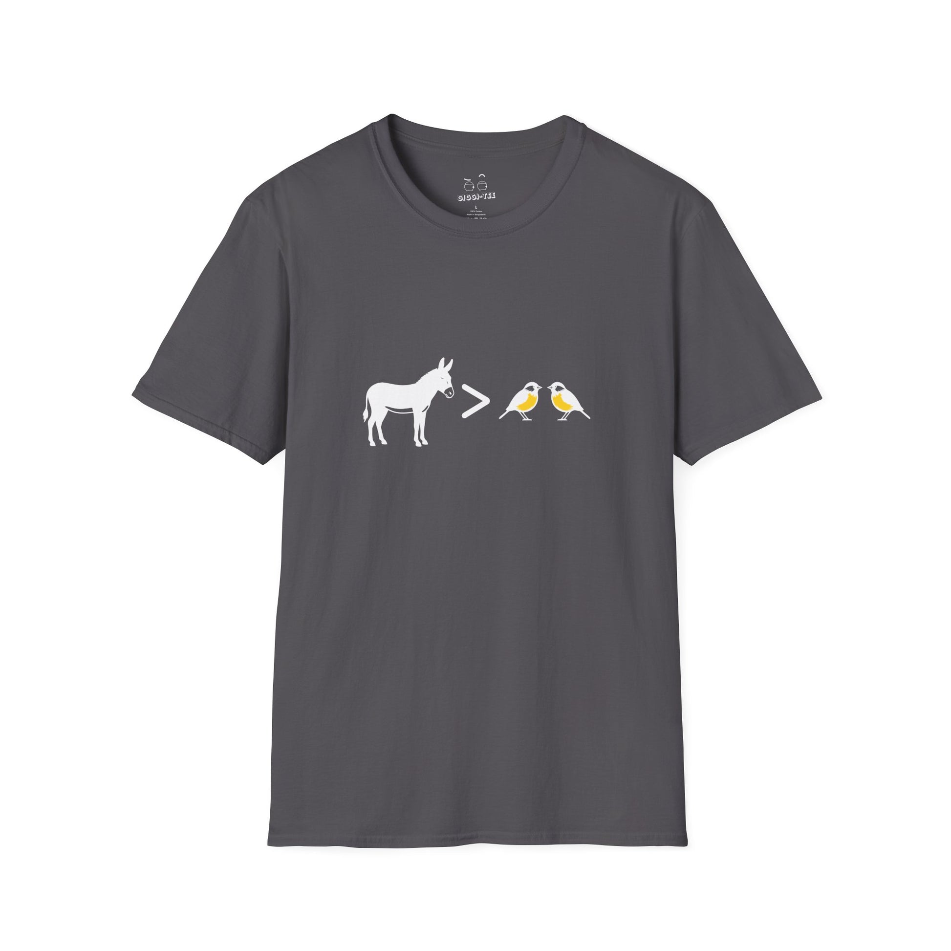 Ass greater than tits funny donkey and bird pun shirt design