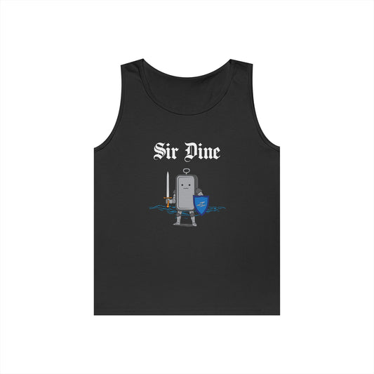 Sir Dine funny medieval tank top with armored sardine can. Clever sardine pun design.